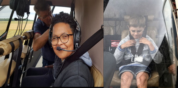 Math�o et William survolent  les marais salants en h�licopt�re 